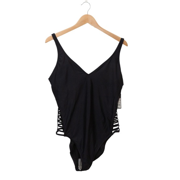 Mossimo Other - Mossimo One Piece Swimsuit Women XL Black NEW Strappy Side Lattice V-Neck M06794